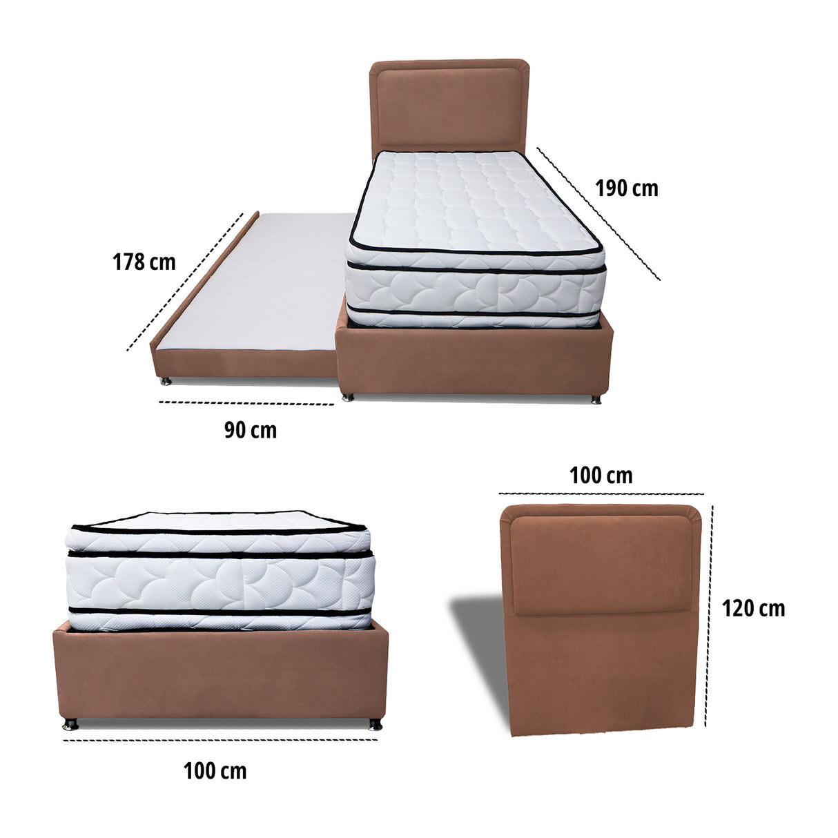 Combo Cama Tarima Nido y Cabecero Nube Camel 100x35cm para Colchón Sencillo 100 X 190 Cm con Colchón