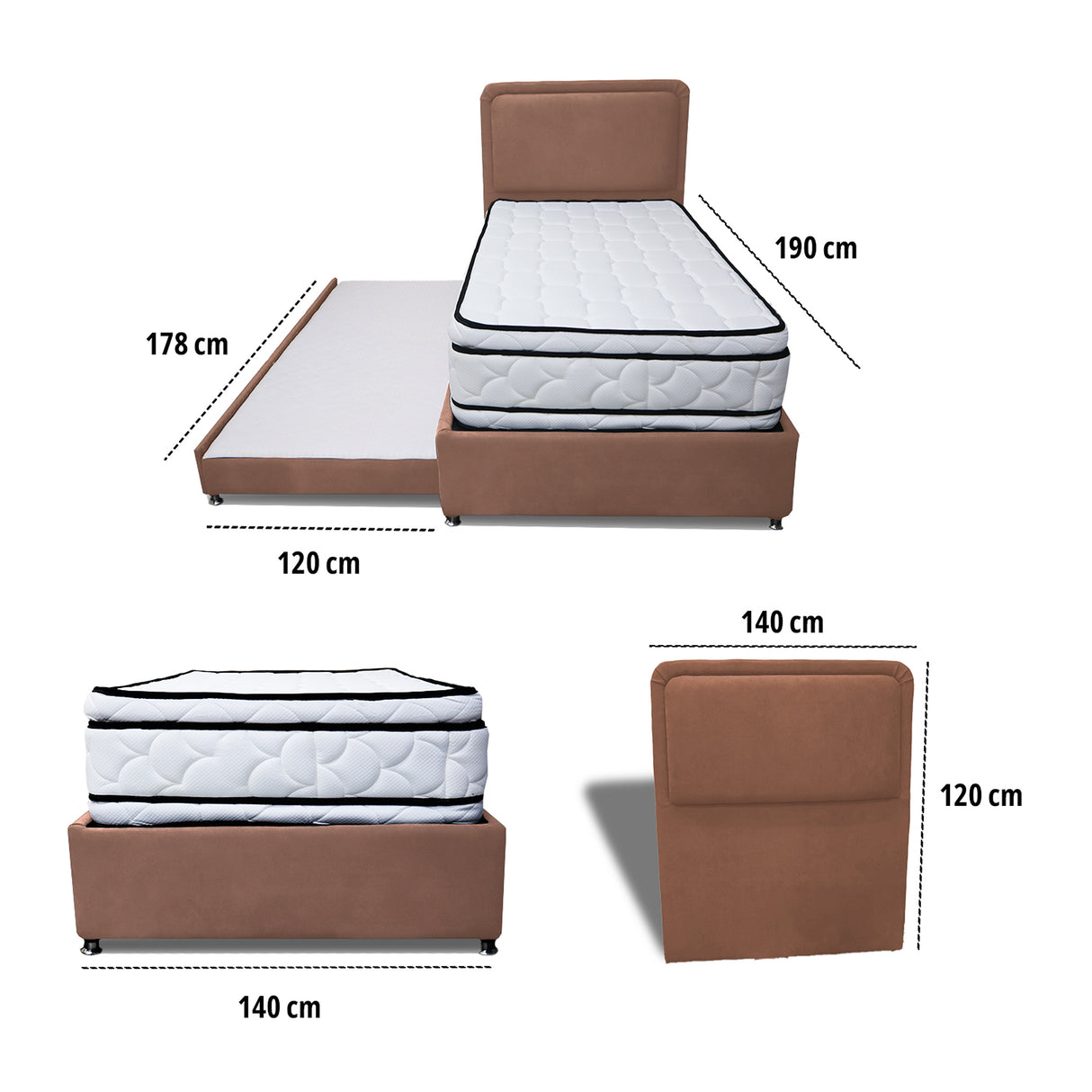 Combo Cama Tarima Nido y Cabecero Nube Camel 140x35cm para Colchón Doble 140 X 190 Cm con Colchón