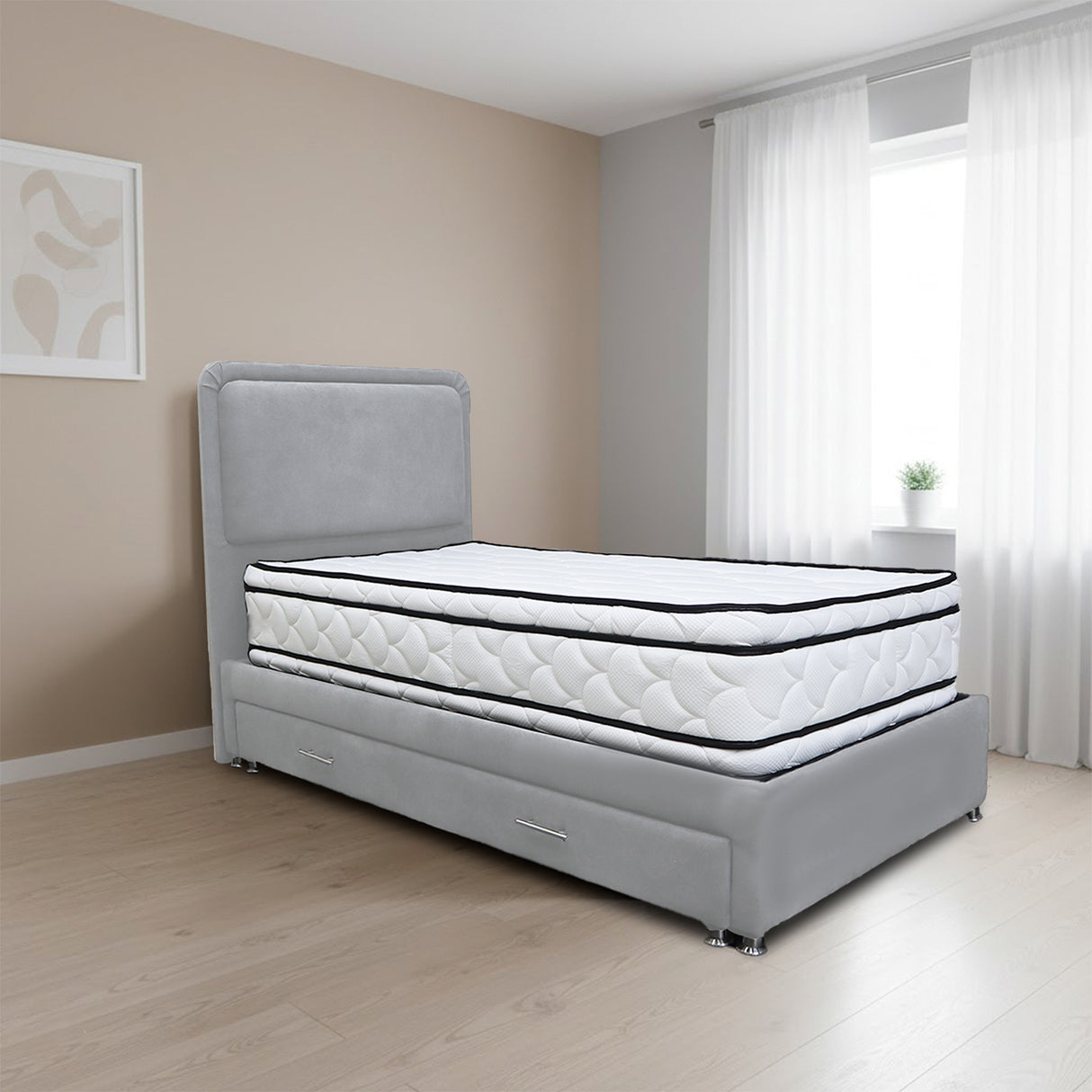 Combo Cama Tarima Nido y Cabecero Nube Gris Claro 140x35cm para Colchón Doble 140 X 190 Cm con Colchón