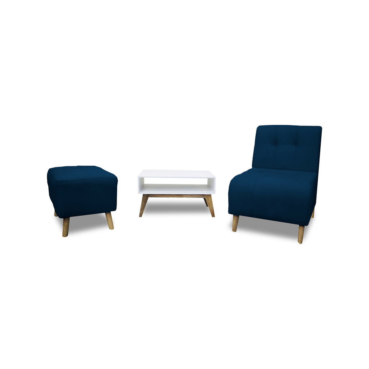 Combo Poltrona y Puff Milan Azul 60x95cm de Dos Puestos sin Apoya Brazos