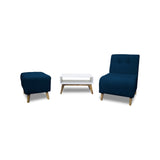 Combo Poltrona y Puff Milan Azul 60x95cm de Dos Puestos sin Apoya Brazos