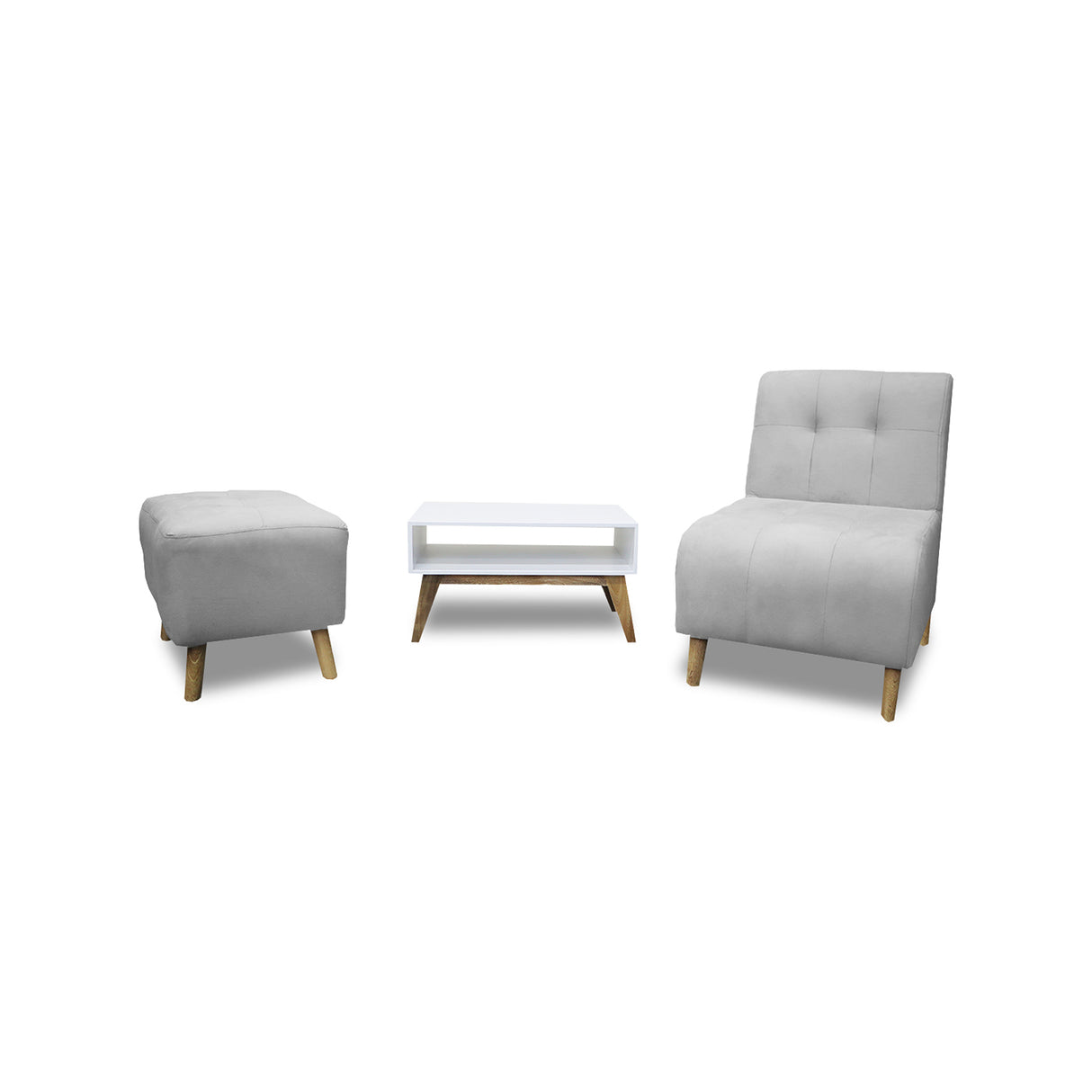 Combo Poltrona y Puff Milan Plata 60x95cm de Dos Puestos sin Apoya Brazos