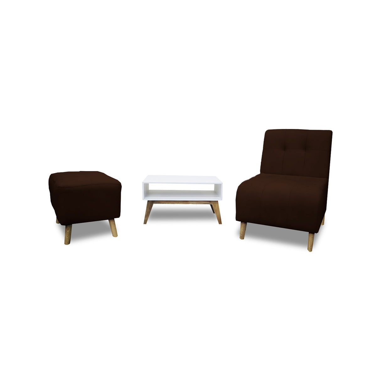 Combo Poltrona y Puff Milan Marron 60x95cm de Dos Puestos sin Apoya Brazos