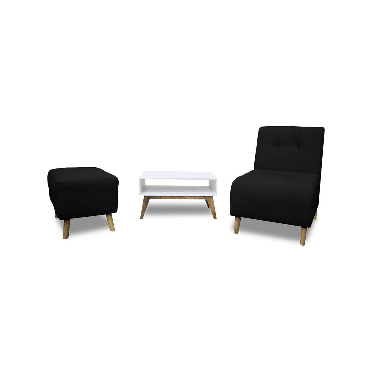 Combo Poltrona y Puff Milan Negro 60x95cm de Dos Puestos sin Apoya Brazos