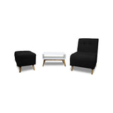 Combo Poltrona y Puff Milan Negro 60x95cm de Dos Puestos sin Apoya Brazos