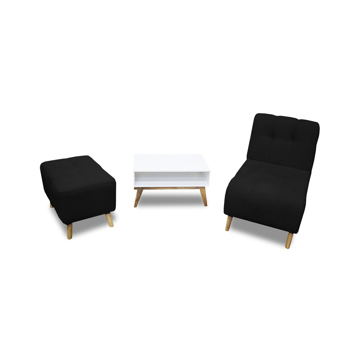 Combo Poltrona y Puff Milan Negro 60x95cm de Dos Puestos sin Apoya Brazos