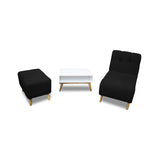 Combo Poltrona y Puff Milan Negro 60x95cm de Dos Puestos sin Apoya Brazos