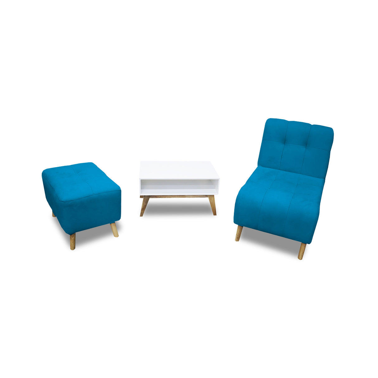 Combo Poltrona y Puff Milan Turquesa 60x95cm de Dos Puestos sin Apoya Brazos
