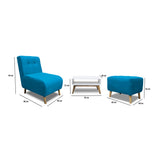 Combo Poltrona y Puff Milan Turquesa 60x95cm de Dos Puestos sin Apoya Brazos