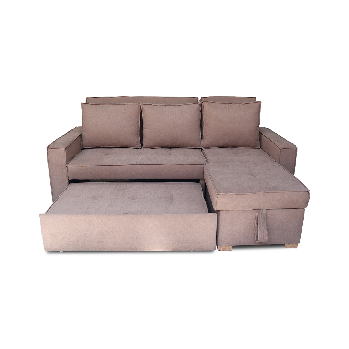 Sofá Cama Esquinero Marsella Camel 210x95cm de Cinco Puestos Reclinable con Apoya Brazos
