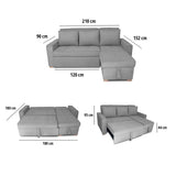 Sofá Cama Esquinero Marsella Gris 210x95cm de Cinco Puestos Reclinable con Apoya Brazos