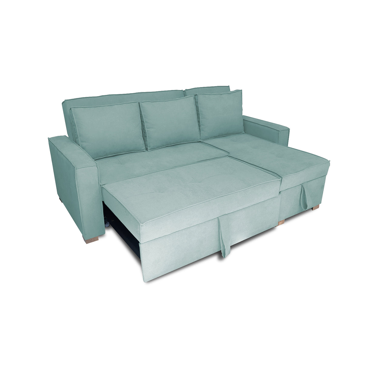 Sofá Cama Esquinero Marsella Menta 210x95cm de Cinco Puestos Reclinable con Apoya Brazos
