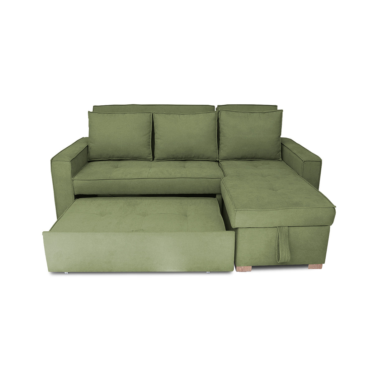 Sofá Cama Esquinero Marsella Verde 210x95cm de Cinco Puestos Reclinable con Apoya Brazos