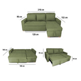 Sofá Cama Esquinero Marsella Verde 210x95cm de Cinco Puestos Reclinable con Apoya Brazos