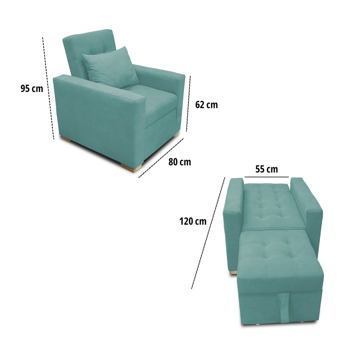 Poltrona Mood Menta 80x95cm de Un Puesto Reclinable sin Apoya Brazos
