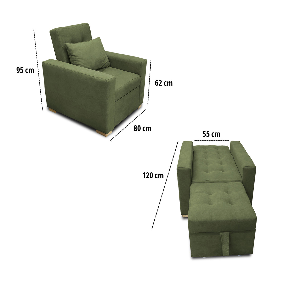 Poltrona Mood Verde 80x95cm de Un Puesto Reclinable sin Apoya Brazos