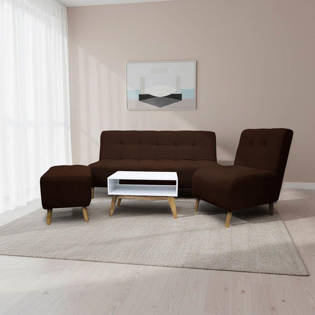 Sala Milan Marron 160x95cm de Cinco Puestos sin Apoya Brazos