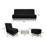 Sala Milan Negro 160x95cm de Cinco Puestos sin Apoya Brazos