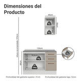 Mueble para Baño Agata Blanco y Crema 120x225cm Individual sin Lavamanos con Tres Cajones y Tres Puertas