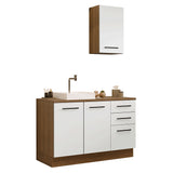 Mueble para Baño Agata Marrón y Blanco 120x225cm Individual sin Lavamanos con Tres Cajones y Tres Puertas