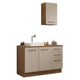 Mueble para Baño Agata Marrón y Crema 120x225cm Individual sin Lavamanos con Tres Cajones y Tres Puertas