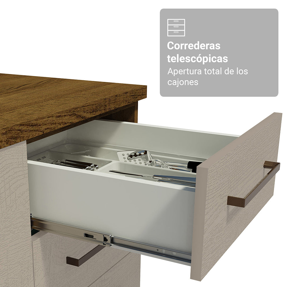 Mueble para Baño Agata Marrón y Crema 120x225cm Individual sin Lavamanos con Tres Cajones y Tres Puertas