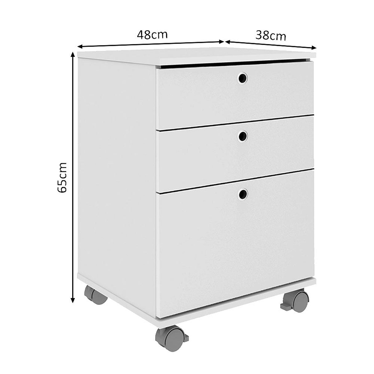 Cajonera Blanco 48x65cm de Tres Hileras con Tres Cajones y con Ruedas