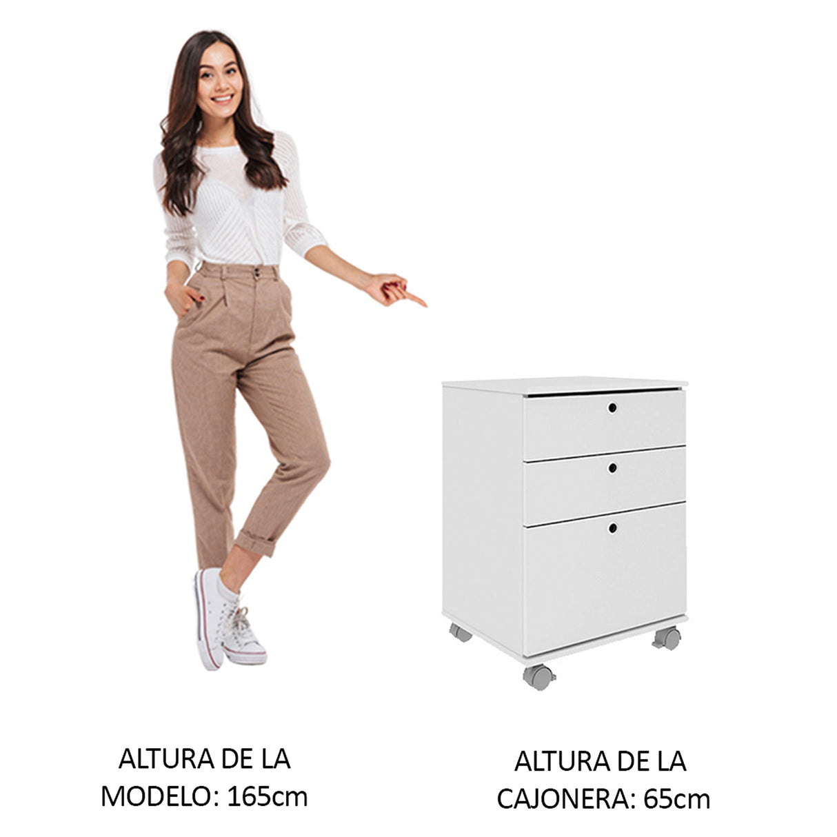 Cajonera Blanco 48x65cm de Tres Hileras con Tres Cajones y con Ruedas