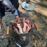 Barril Asador Octagonal Plateado 37x57cm de 10 Libras con Termómetro y Control de Ventilación