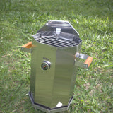 Barril Asador Octagonal Plateado 37x57cm de 10 Libras con Termómetro y Control de Ventilación