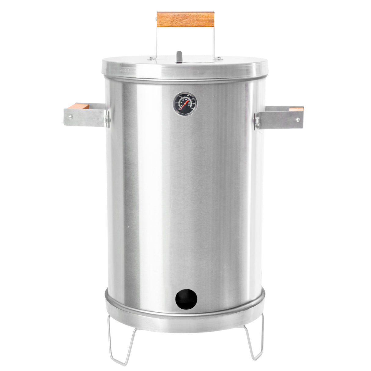 Barril Asador Plateado 40x75cm de 30 Libras con Termómetro y Control de Ventilación