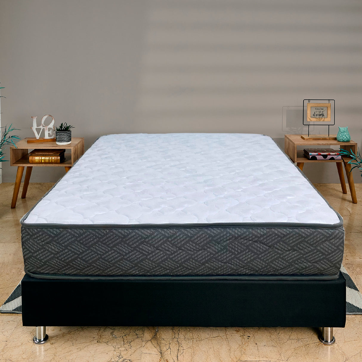 Colchón Jardín Gris y Blanco Sencillo 100 X 190 Cm Ortopedico Firmeza Firme Adaptable Doble Faz