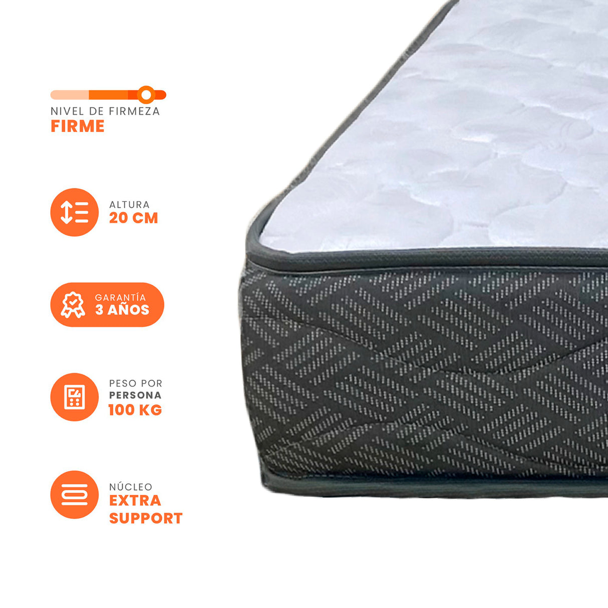Colchón Jardín Gris y Blanco Semidoble 120 X 190 Cm Ortopedico Firmeza Firme Adaptable Doble Faz