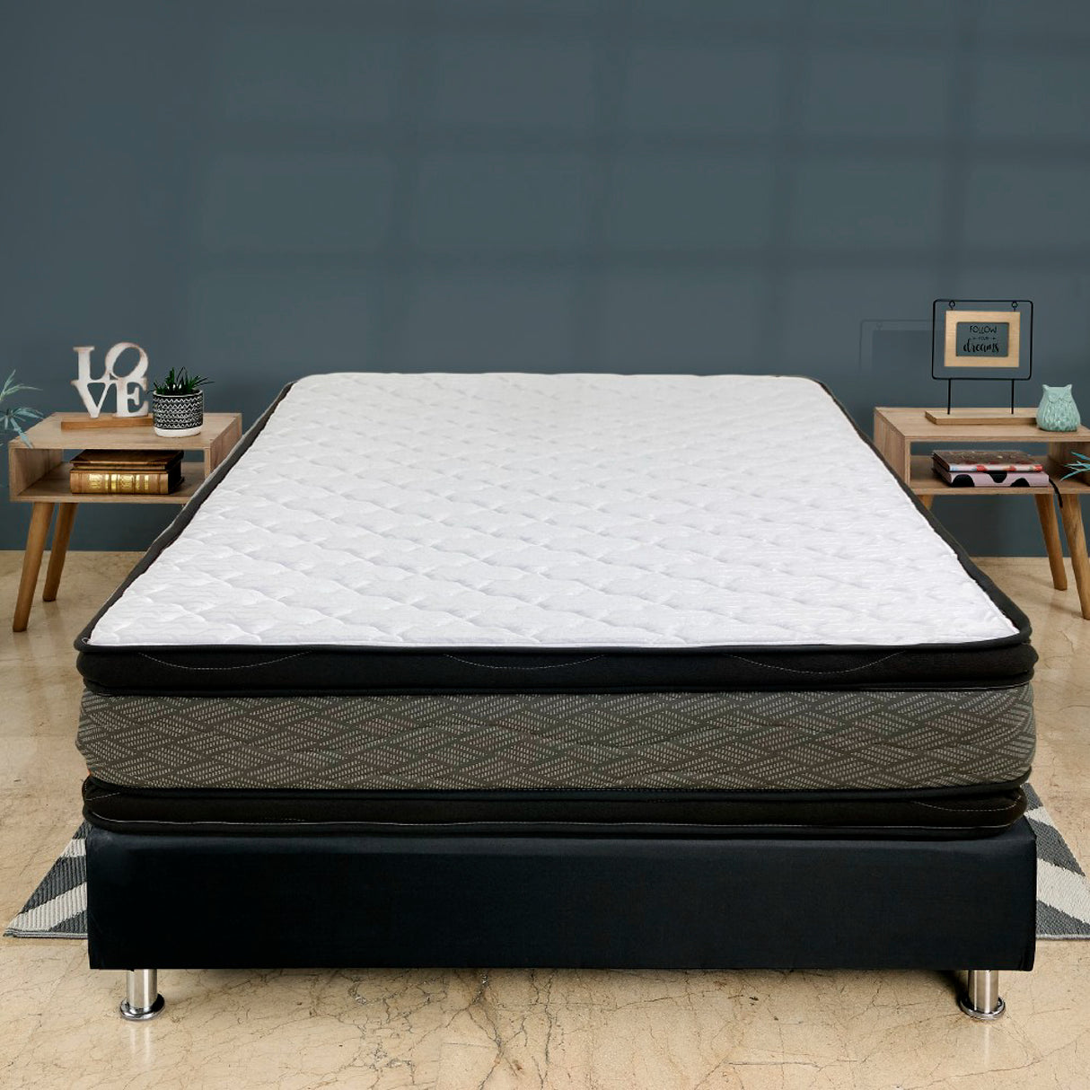 Colchón Primavera Gris y Blanco Semidoble 120 X 190 Cm Ortopedico Firmeza Firme Adaptable Doble Faz con Pillow Doble