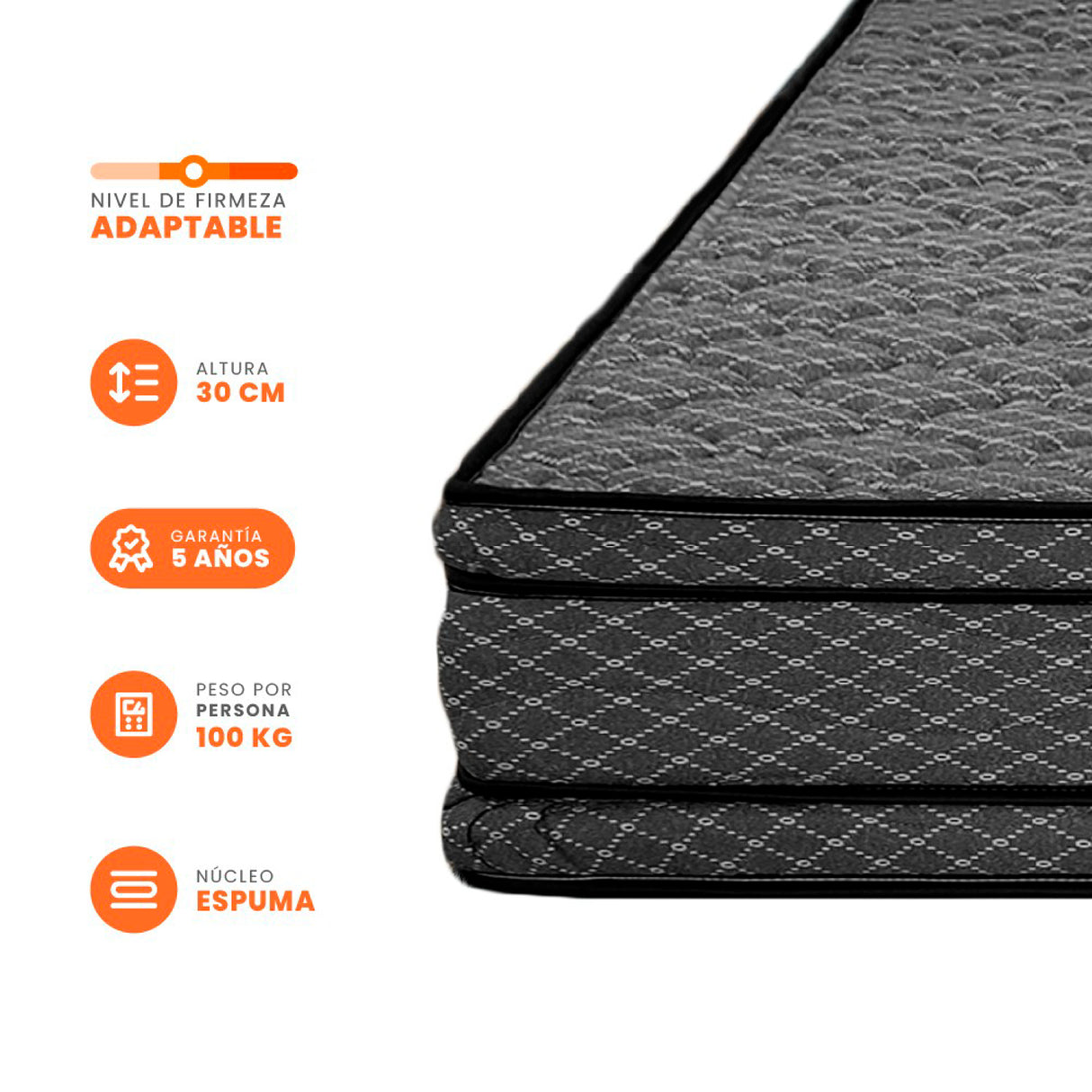 Colchón Caney Gris Queen 160 X 190 Cm Ortopedico Firmeza Firme Adaptable Doble Faz con Pillow Doble