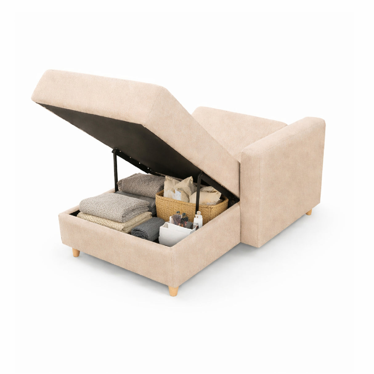 Sofá Cama Baúl Beige 143x45cm de Un Puesto Reclinable sin Appoya Brazos
