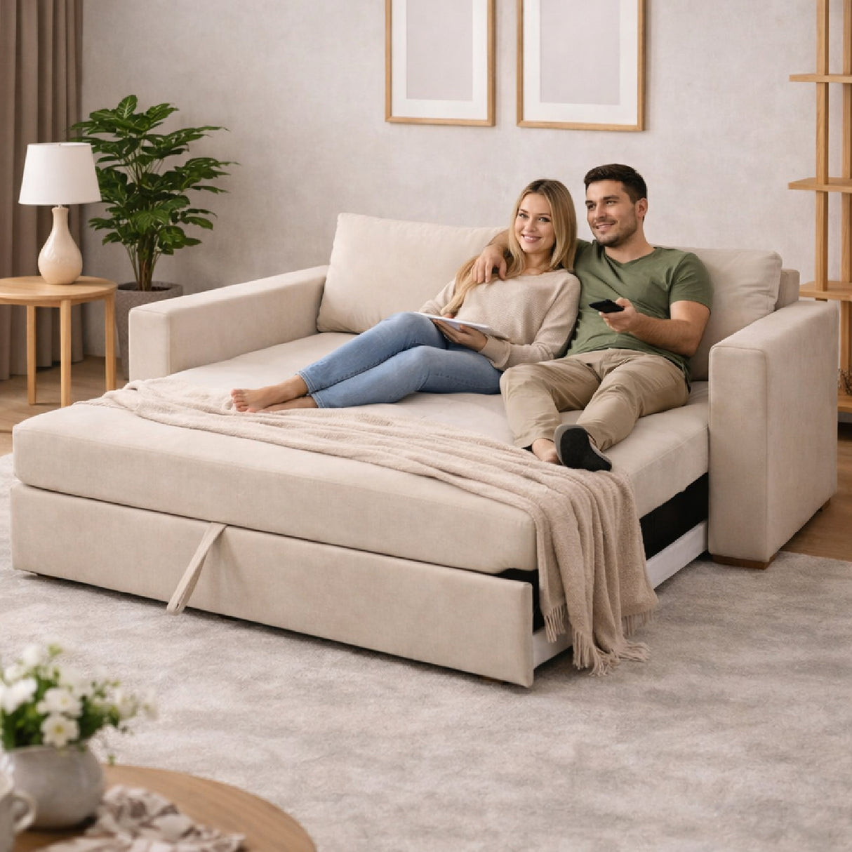 Sofá Cama Germany Beige 174x92cm de Tres Puestos Reclinable sin Appoya Brazos