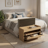 Zapatero Gris yFresno 80x47cm Horizontal de Dos Niveles con Asiento Integrado y para Ocho Pares