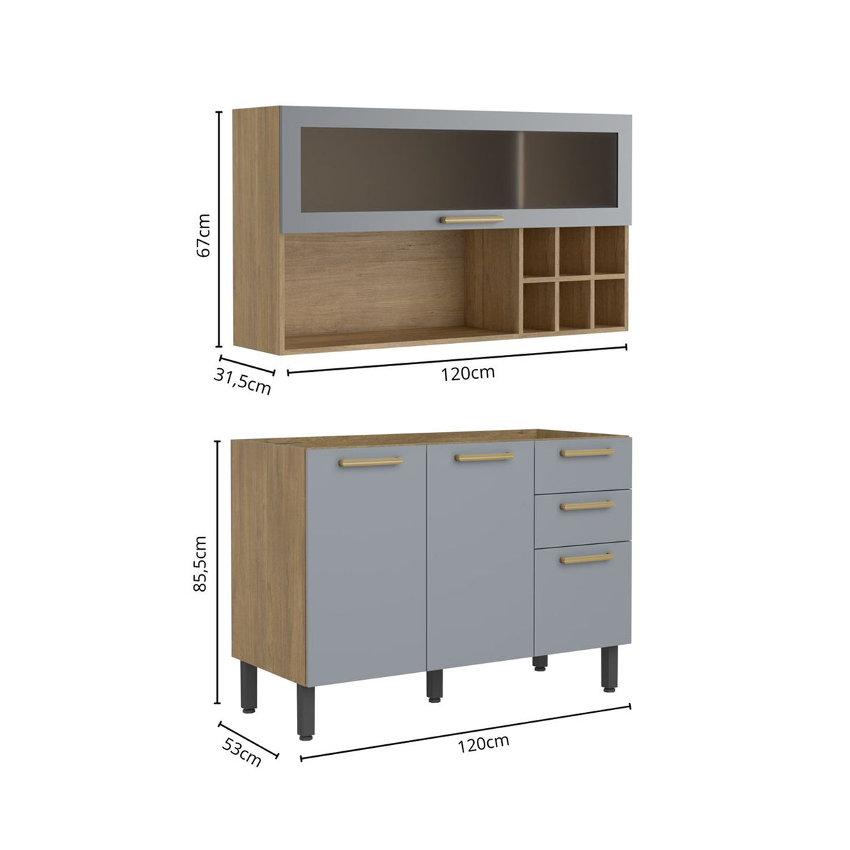 Cocina Integral Axe Arena Gris 120x153cm con Mesón de Acero Inoxidable de Pozuelo Centro sin Estufa
