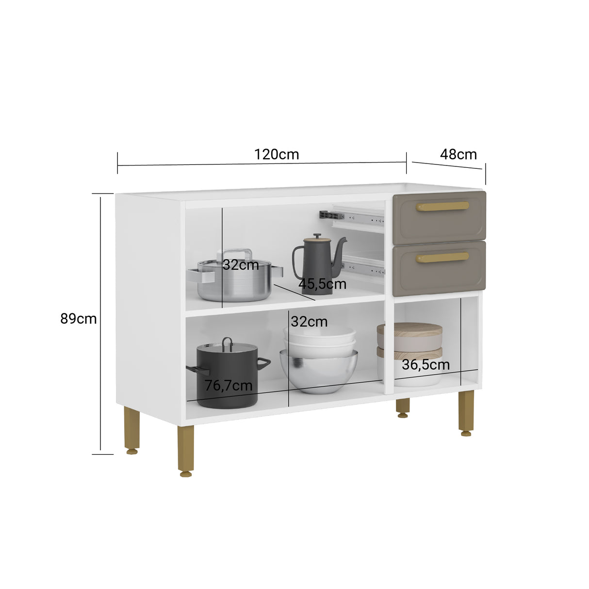 Mueble Inferior de Cocina Bella Cemento 120x86cm sin Mesón y sin Estufa