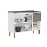 Mueble Inferior de Cocina Bella Cemento 120x86cm con Mesón de Acero Inoxidable de Pozuelo Centro y sin Estufa