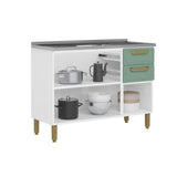 Mueble Inferior de Cocina Bella Verde 120x86cm con Mesón de Acero Inoxidable de Pozuelo Centro y sin Estufa