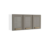 Mueble Superior de Cocina Essencia Cemento 120x52cm con Un Entrepaño y Tres Puertas de Rattan Oscuras