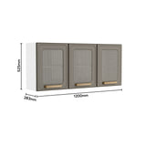 Mueble Superior de Cocina Essencia Cemento 120x52cm con Un Entrepaño y Tres Puertas de Rattan Oscuras