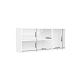 Mueble Superior de Cocina Essencia Cemento 120x52cm con Un Entrepaño y Tres Puertas de Rattan Oscuras