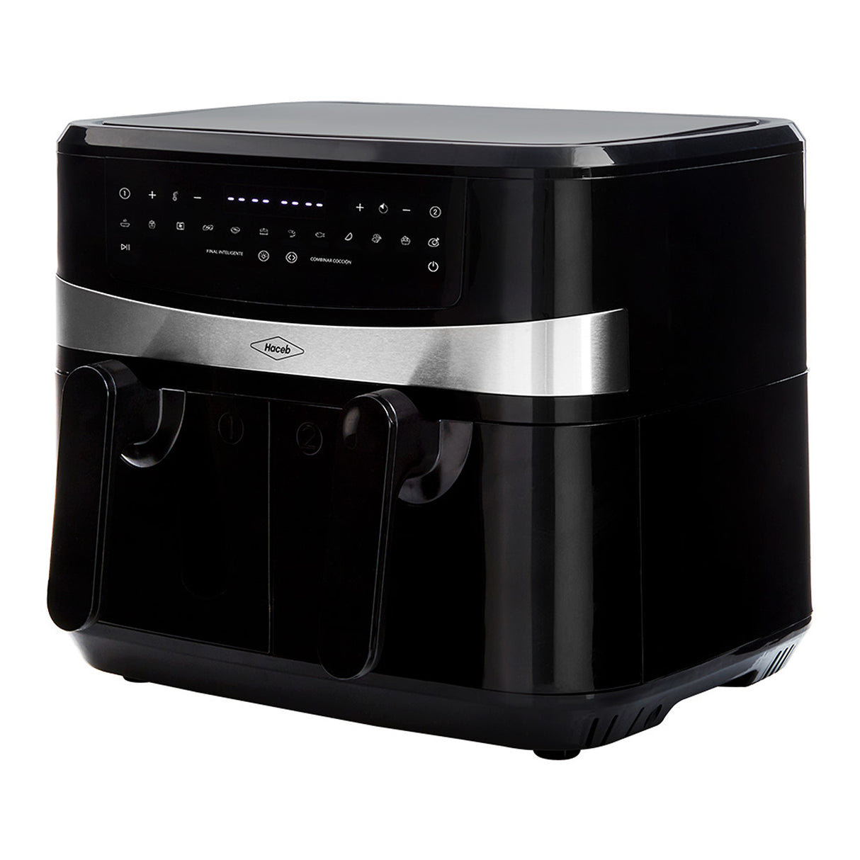 Freidora de Aire Haceb Negro 44.5x32.8cm de 8 Litros con Pantalla Digital con Dos Compartimientos de Cocción y con 12 Funciones Preconfiguradas