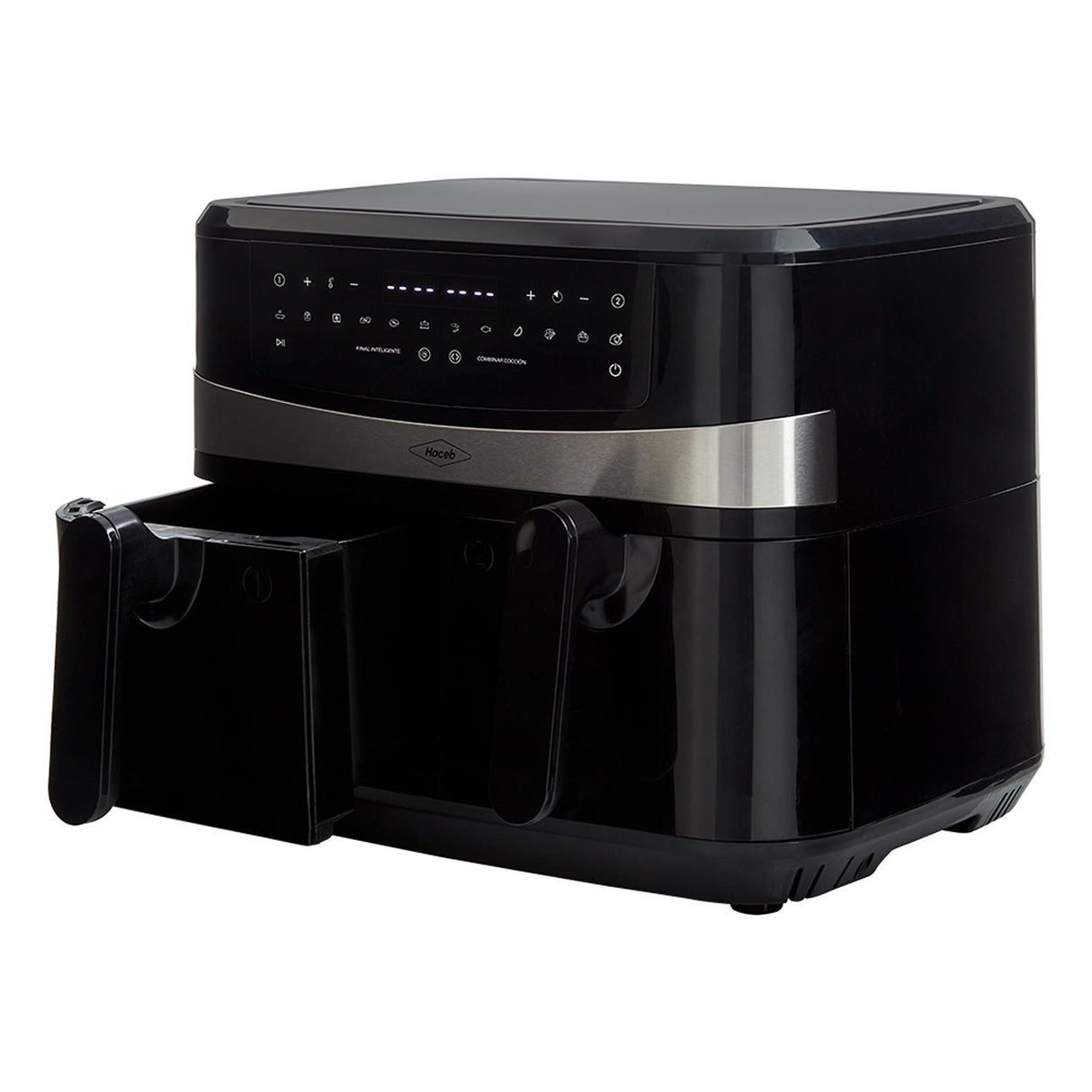 Freidora de Aire Haceb Negro 44.5x32.8cm de 8 Litros con Pantalla Digital con Dos Compartimientos de Cocción y con 12 Funciones Preconfiguradas