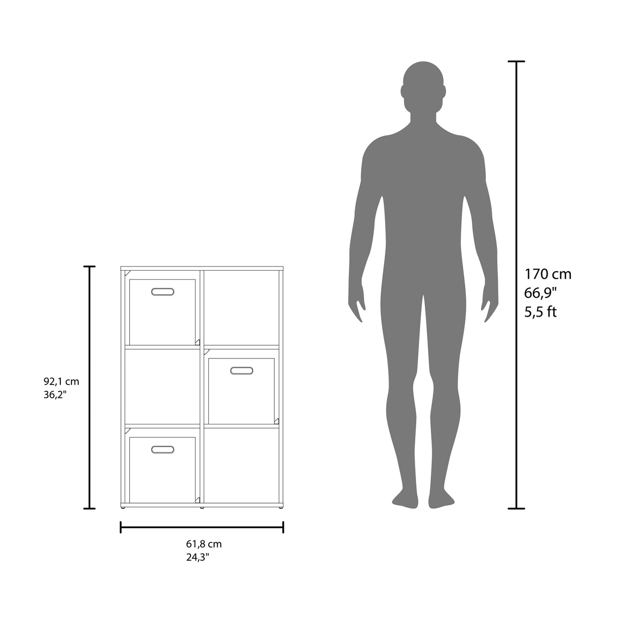Mueble Organizador Lena Blanco 61.8x92cm de Tres Hileras con Tres Cajas de Tela