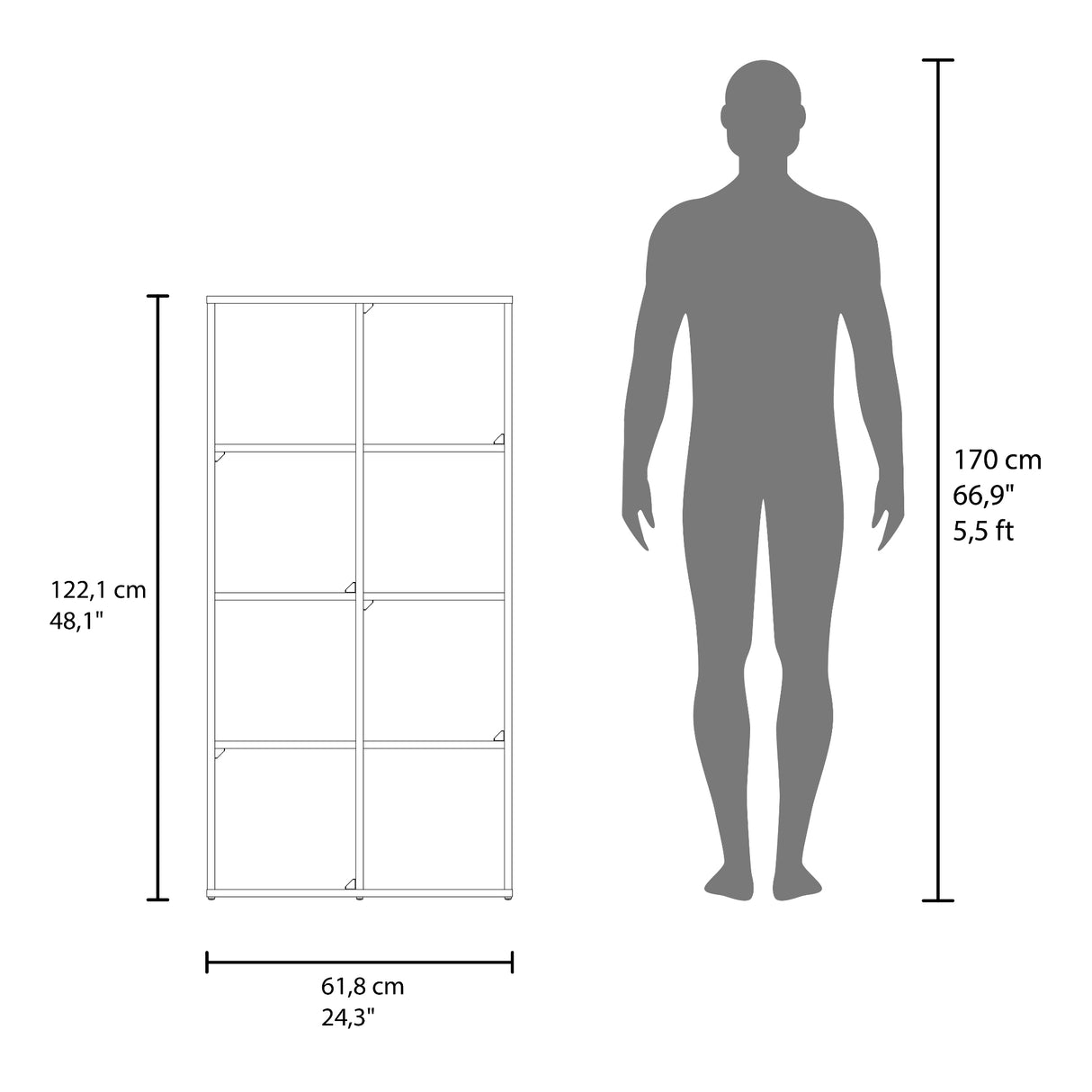 Mueble Organizador Lena Blanco 61.8x122.1cm de Cuatro Hileras con Cuatro Cajas de Tela