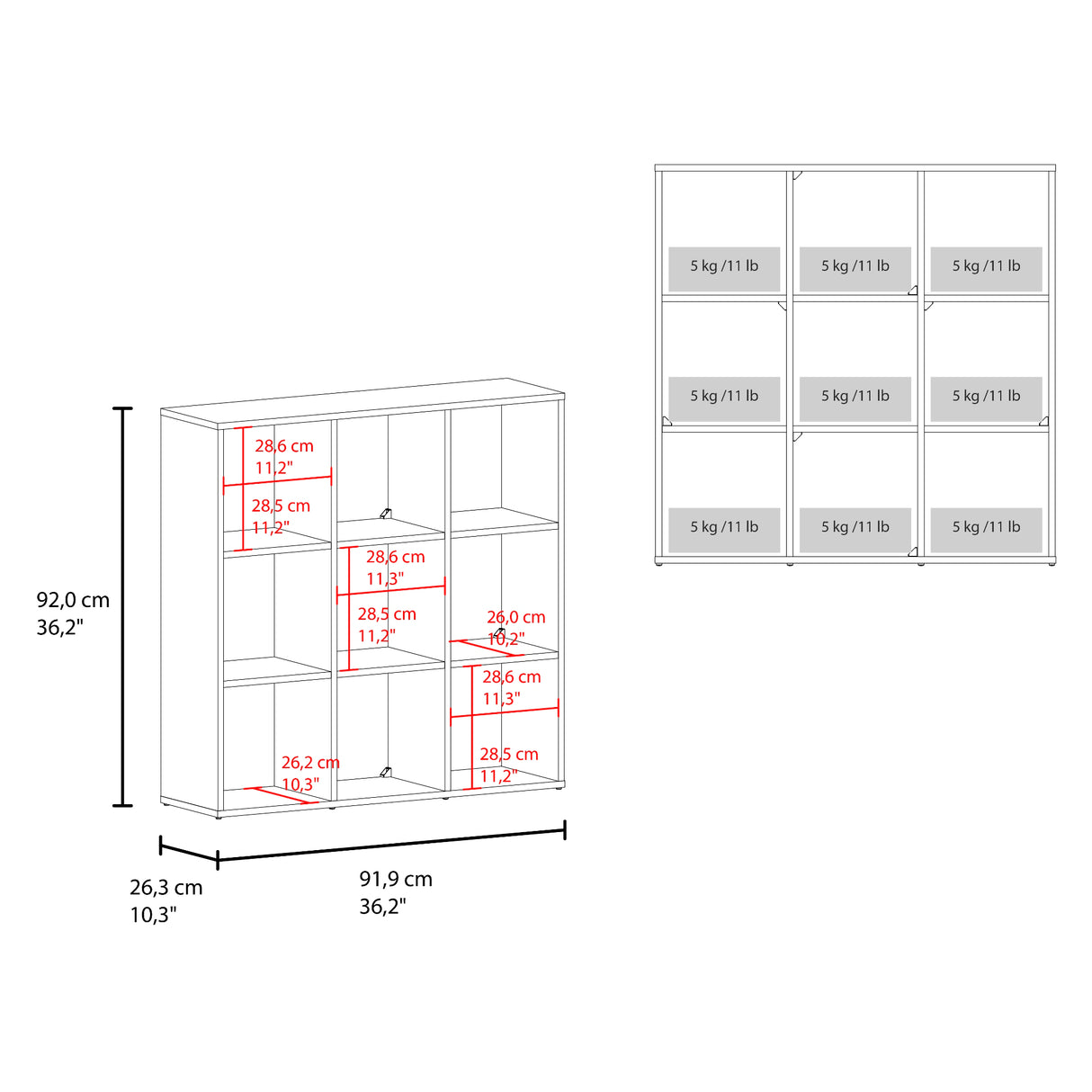 Mueble Organizador Lena Blanco 92x92cm de Tres Hileras con Cuatro Cajas de Tela